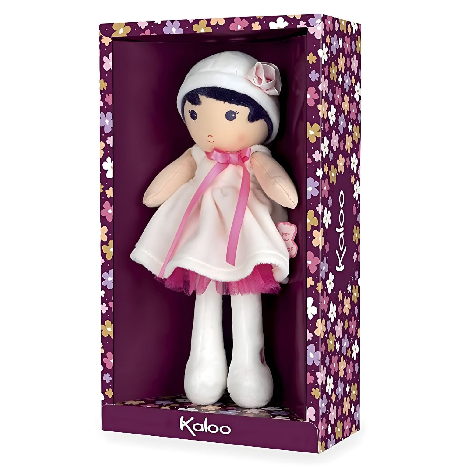 Boneca de pano Perle Kaloo com vestido rosa suave e gorro branco