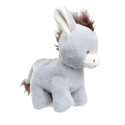 Burrinho de peluche bebé Christopher cinzento com crina castanha e expressão meiga