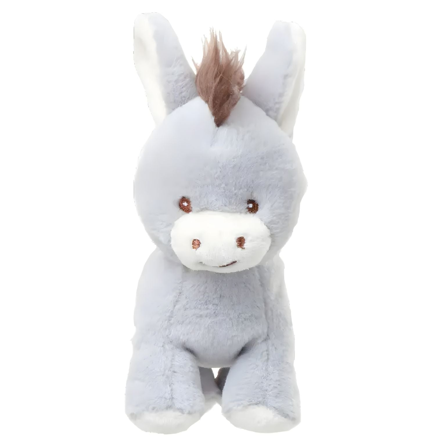 Burrinho de peluche bebé Christopher cinzento com crina castanha e expressão meiga