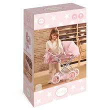 Carrinho de Passeio Grande para Bonecas La Nina rosa com estrelas e mala para passeios imaginários