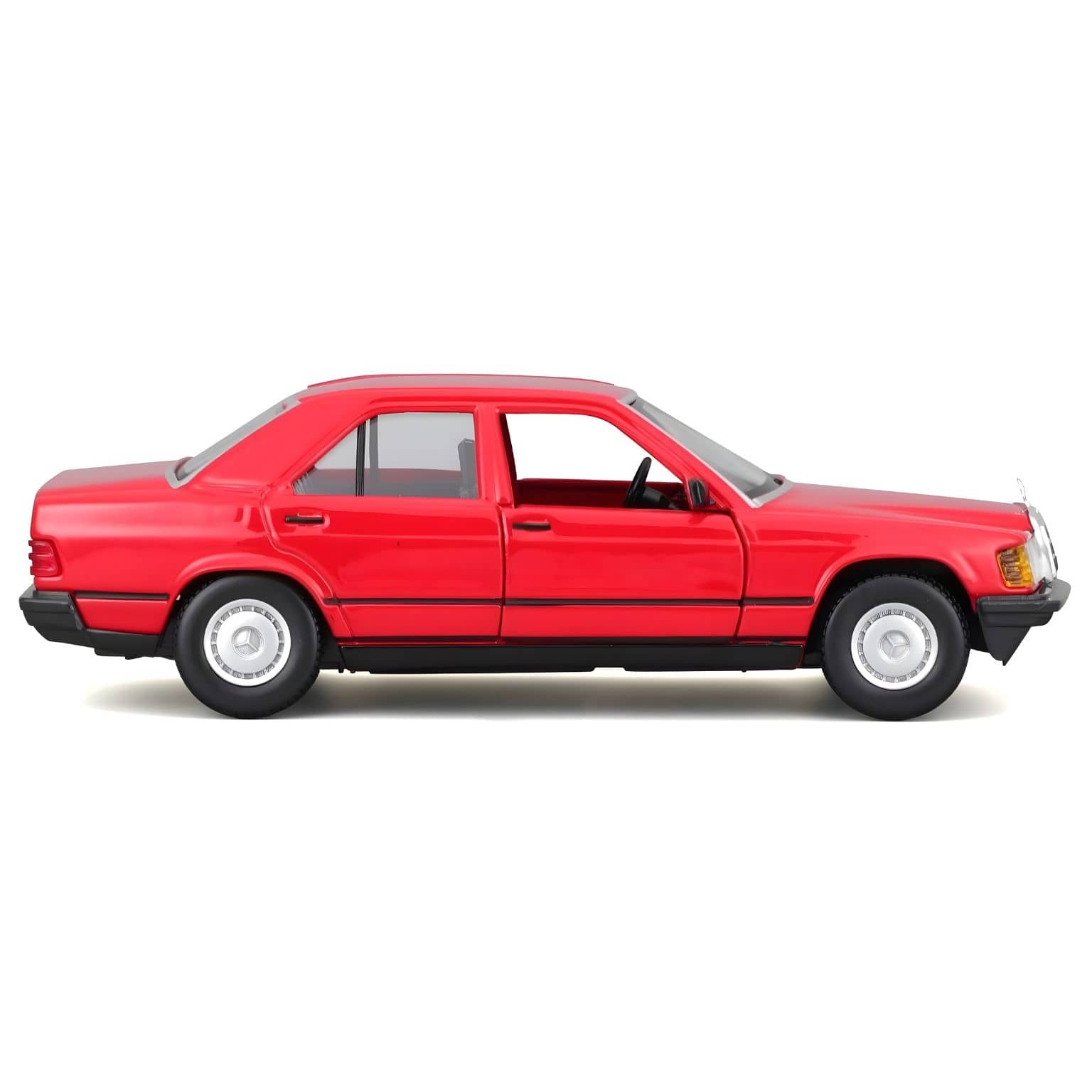 Carro de Brincar Mercedes 190 E 2.6 vermelho Bburago com portas abertas e embalagem original