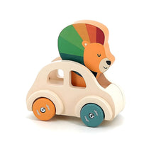Carro infantil leão com rodas para aventuras de faz de conta