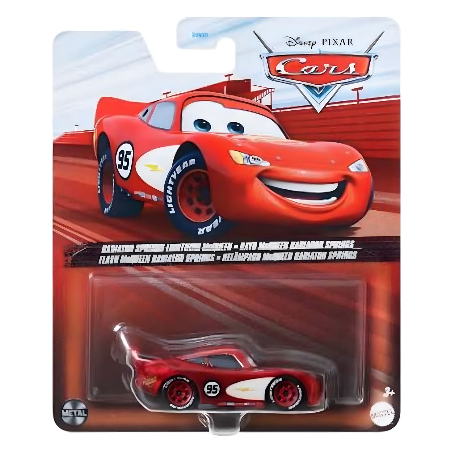 Cars Disney Radiator Springs Lightning McQueen em embalagem vista frontal