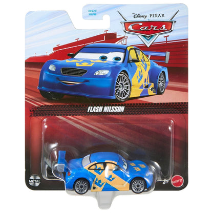Cars Disney Flash Nilsson azul e amarelo na embalagem blister da Mattel