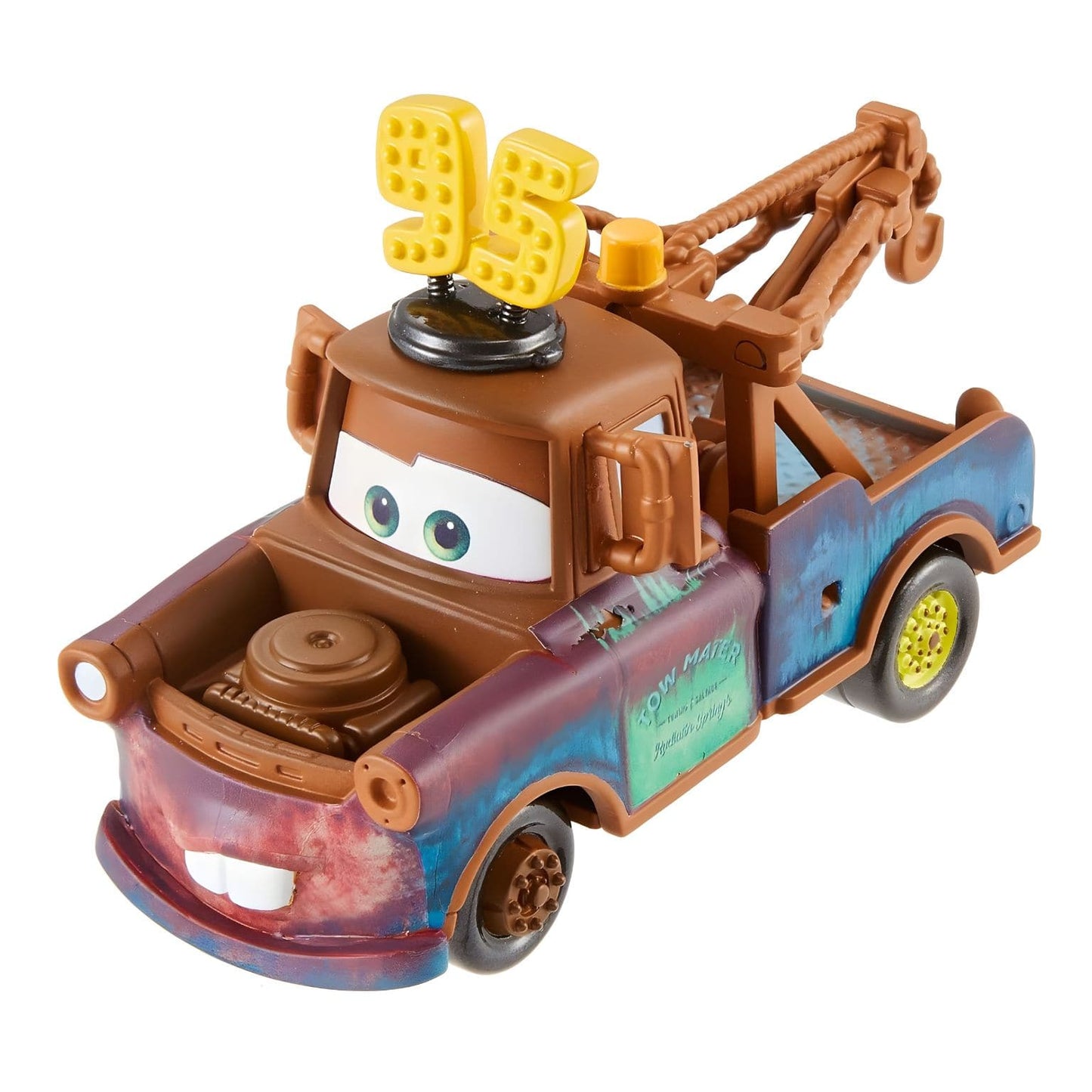 Detalhe do carro Mater com chapéu Nº95 para coleção Cars