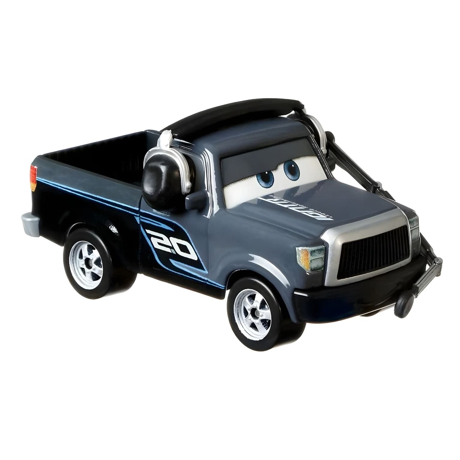 Cars Disney Ray Reverham da Mattel com visual escuro, número 20 e auscultadores no universo Disney Pixar Cars