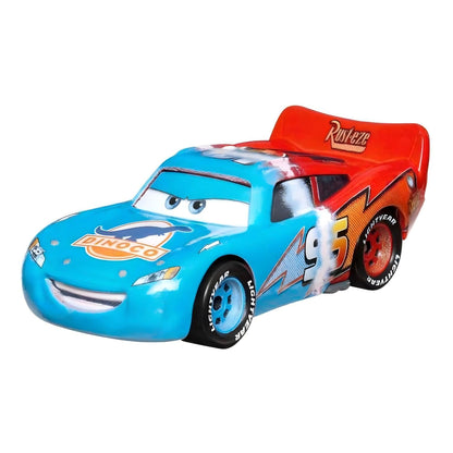 Lightning McQueen transformável com lado azul em destaque