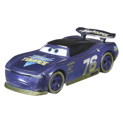 Carro Will Rusch roxo com número 76 e asa traseira, vista lateral