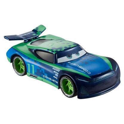 Carro Chris Roamin azul e verde com o número 11, visto de frente