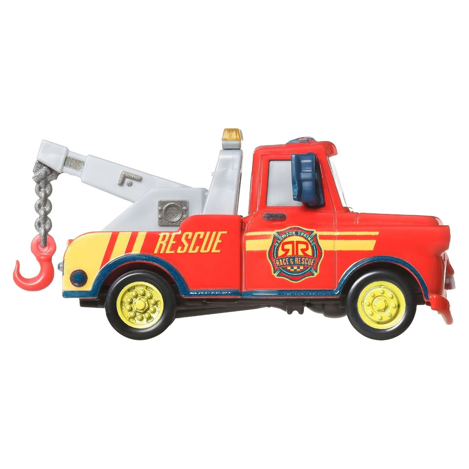Cars Disney Mate Rescue vermelho com gancho de resgate e detalhes amarelos