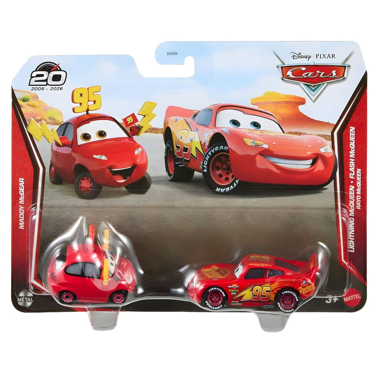 Pack Disney Pixar Cars com Maddy McGear e Lightning McQueen, duas miniaturas Mattel