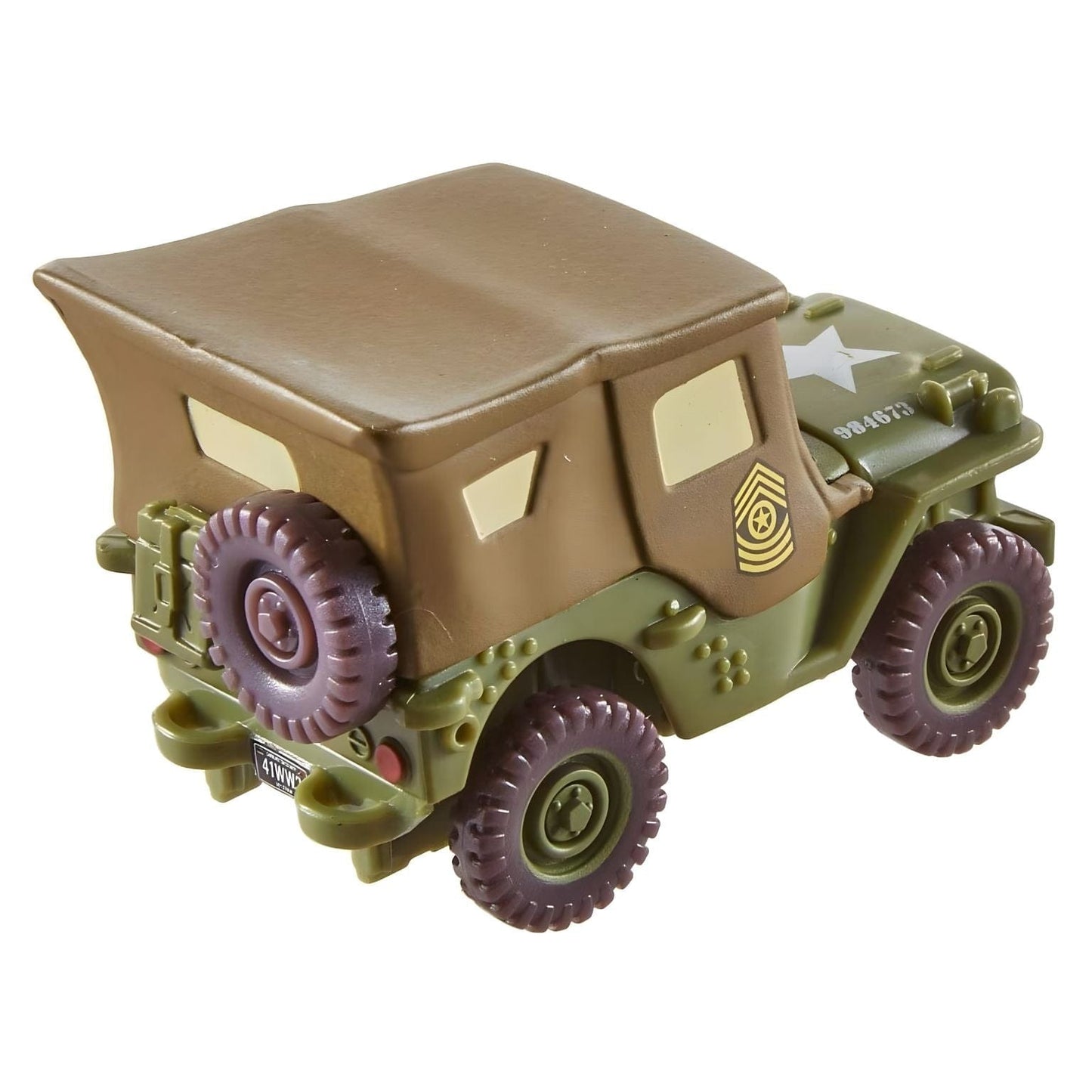 Carrinho Cars Disney Pixar Sarge em verde militar com olhar expressivo