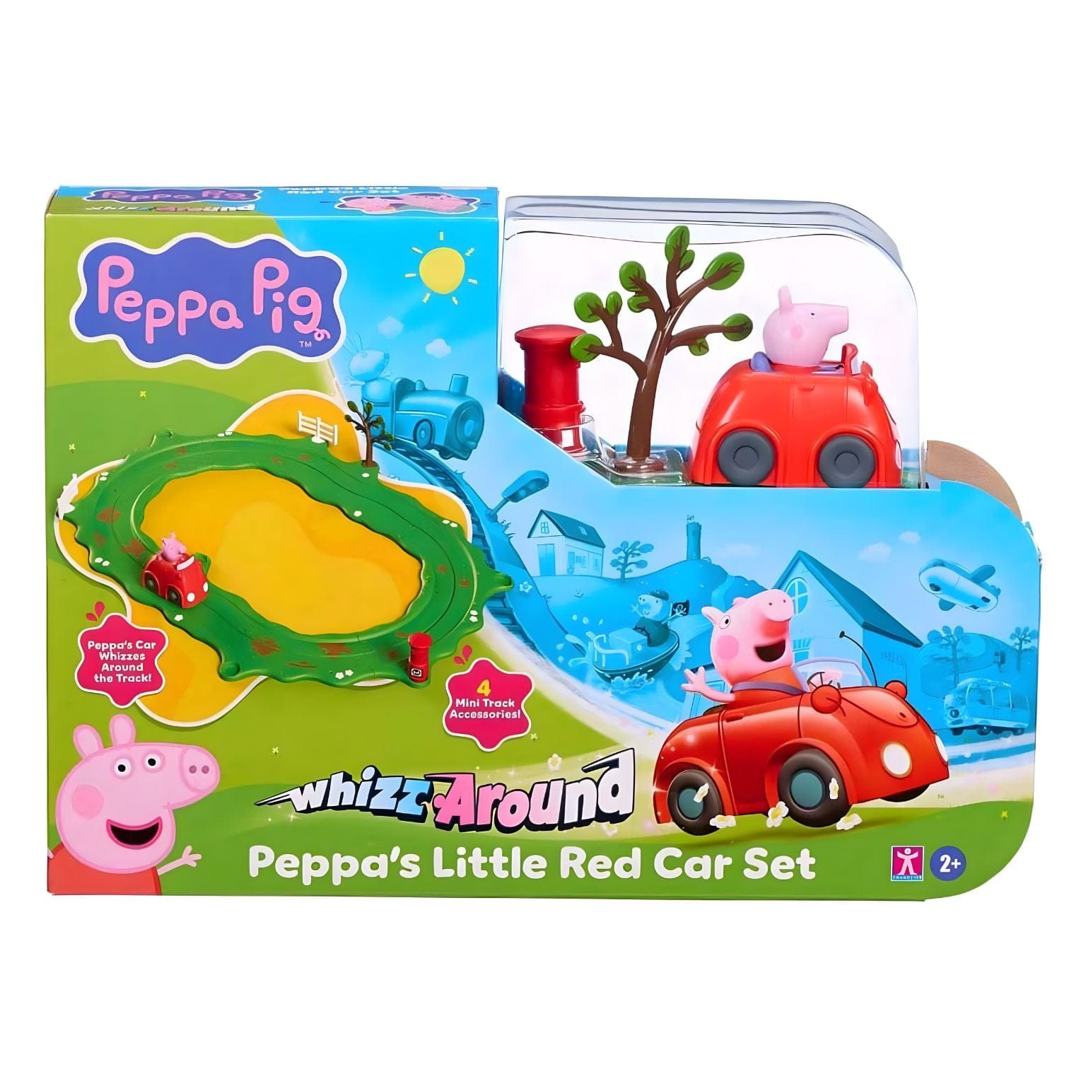 Circuito com Carro Vermelho da Peppa Pig com pista verde e carrinho vermelho