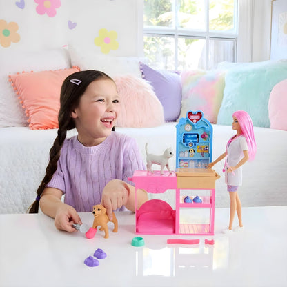 Clínica Veterinária da boneca Barbie com boneca veterinária e animais para brincar ao consultório