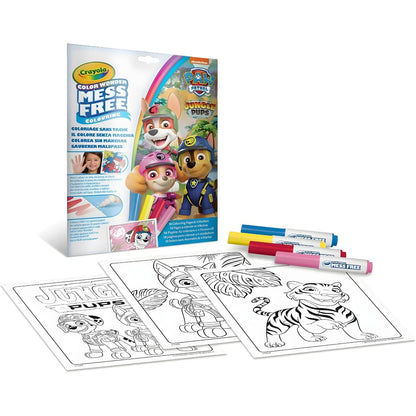 Caderno Colorir sem manchas Patrulha Pata Crayola com canetas especiais e personagens da Patrulha Pata na capa