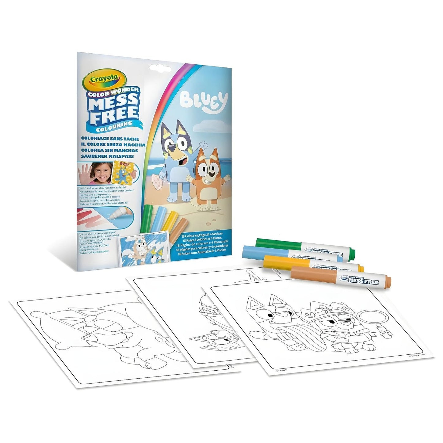 Colorir sem manchas da Bluey da Crayola com páginas para colorir e canetas para crianças a partir dos 3 anos