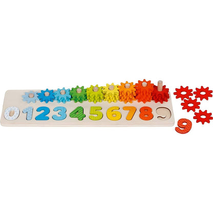 Conjunto Aprende a Contar com engrenagens vermelhas fora do pino 9