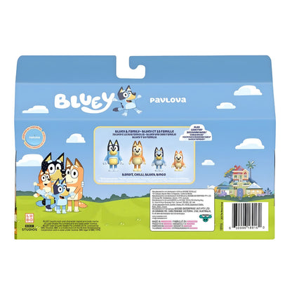 Quatro figuras articuladas do conjunto Bluey Pavlova e acessórios de sobremesa