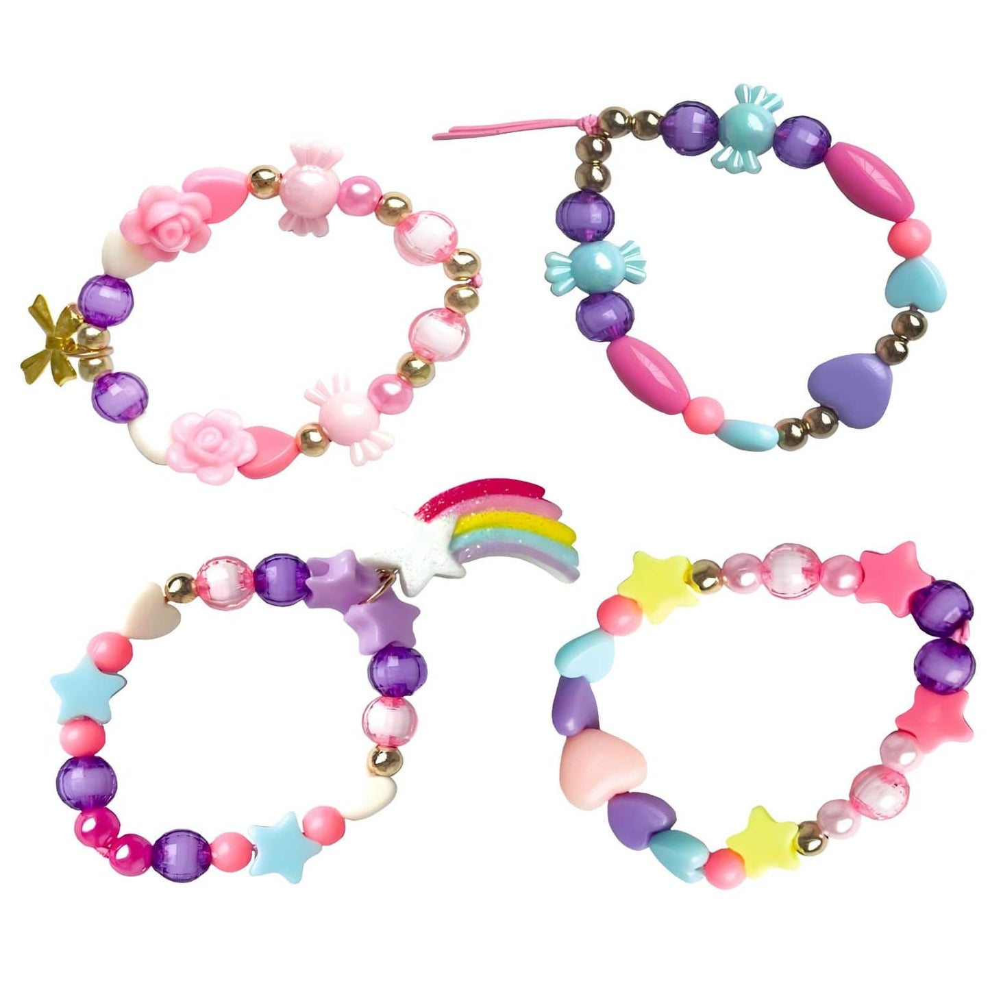 Conjunto de Pérolas Princesa Lillifee com contas coloridas, corações, flores, estrelas e pulseiras infantis criativas