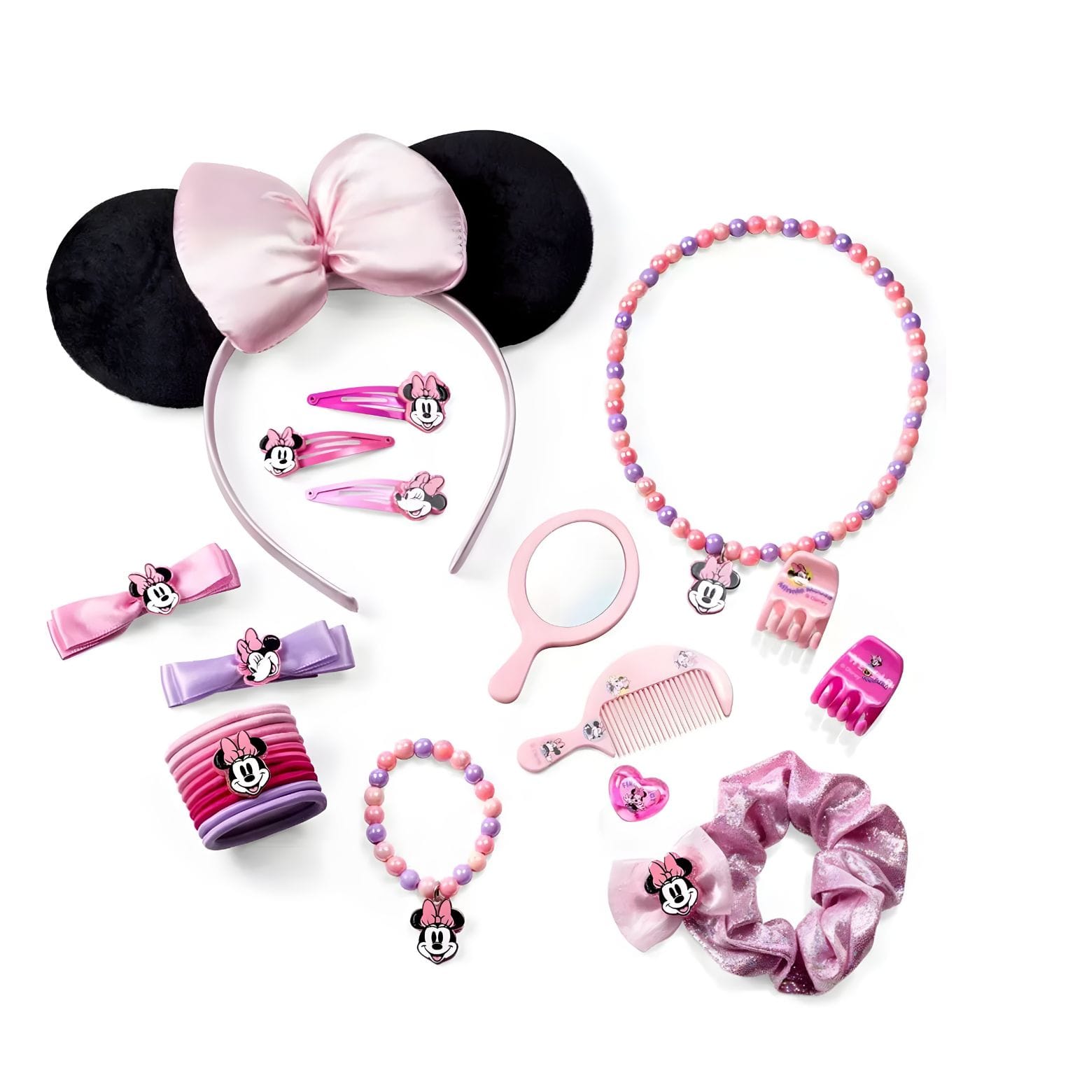 Conjunto de beleza da Minnie Mouse Cerdá com tiara rosa, colar, pulseira, pente, espelho e acessórios de cabelo