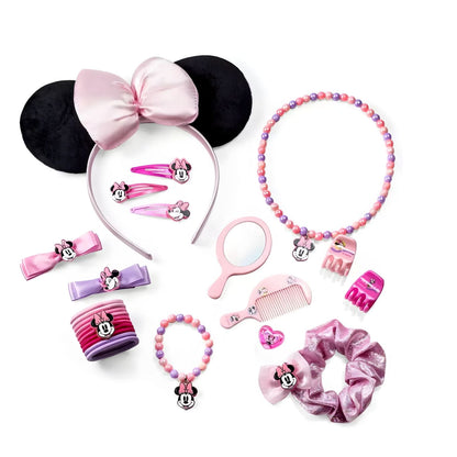 Conjunto de beleza da Minnie Mouse Cerdá com tiara rosa, colar, pulseira, pente, espelho e acessórios de cabelo