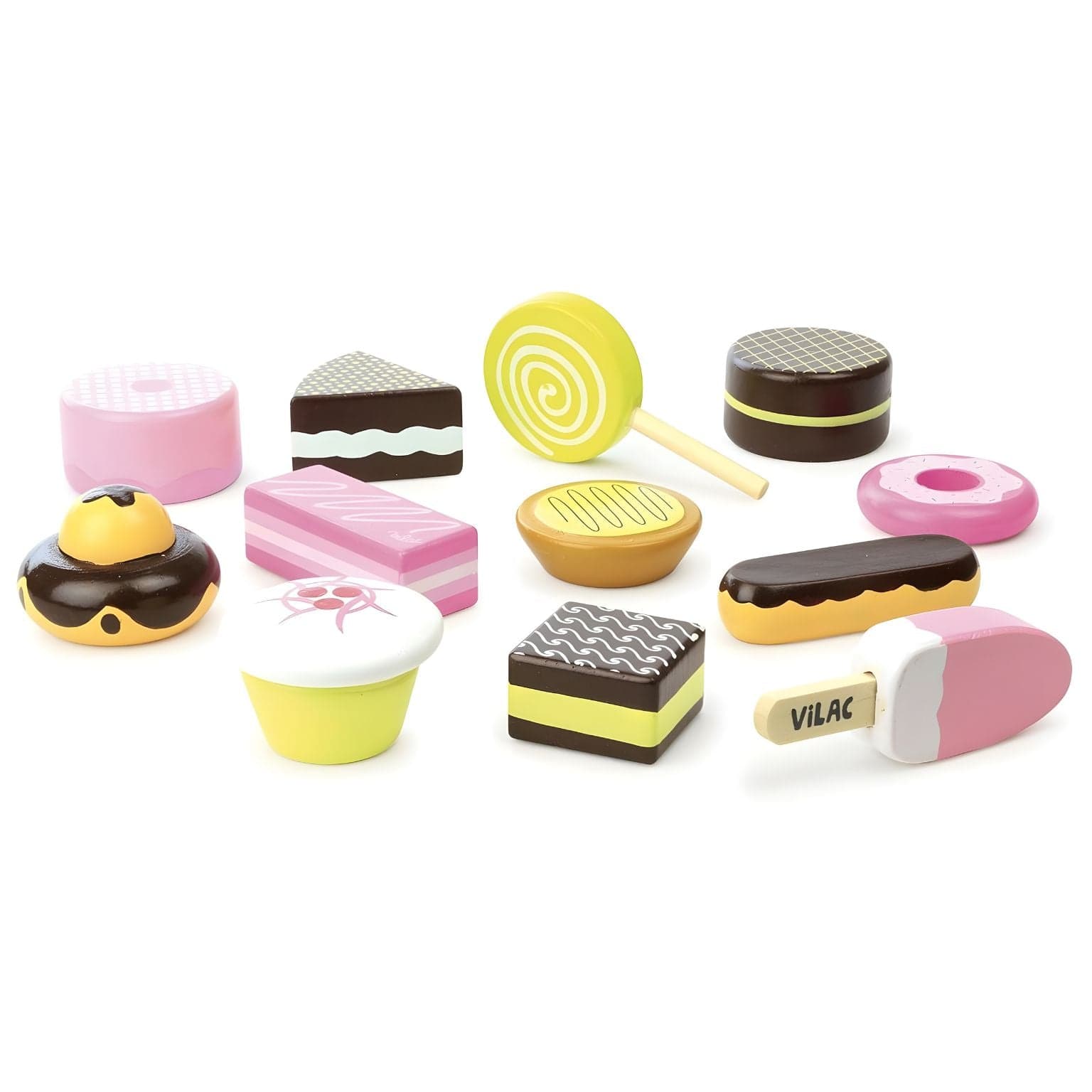 Conjunto doces de madeira Vilac com doces de brincar coloridos em caixa