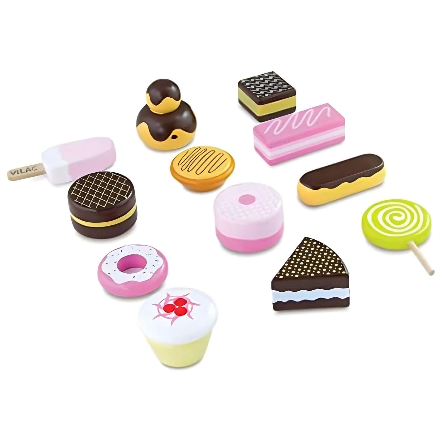 Conjunto doces de madeira Vilac com doces de brincar coloridos em caixa