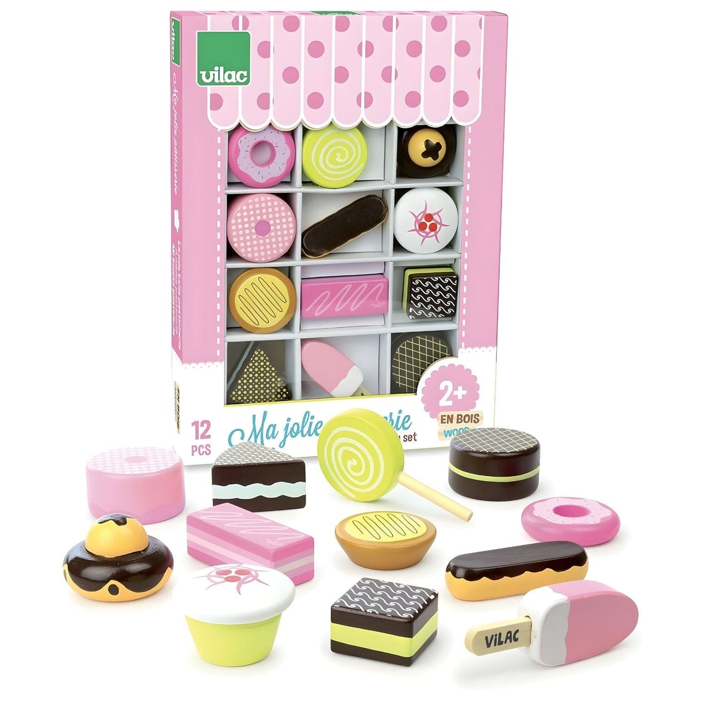 Conjunto doces de madeira Vilac com doces de brincar coloridos em caixa