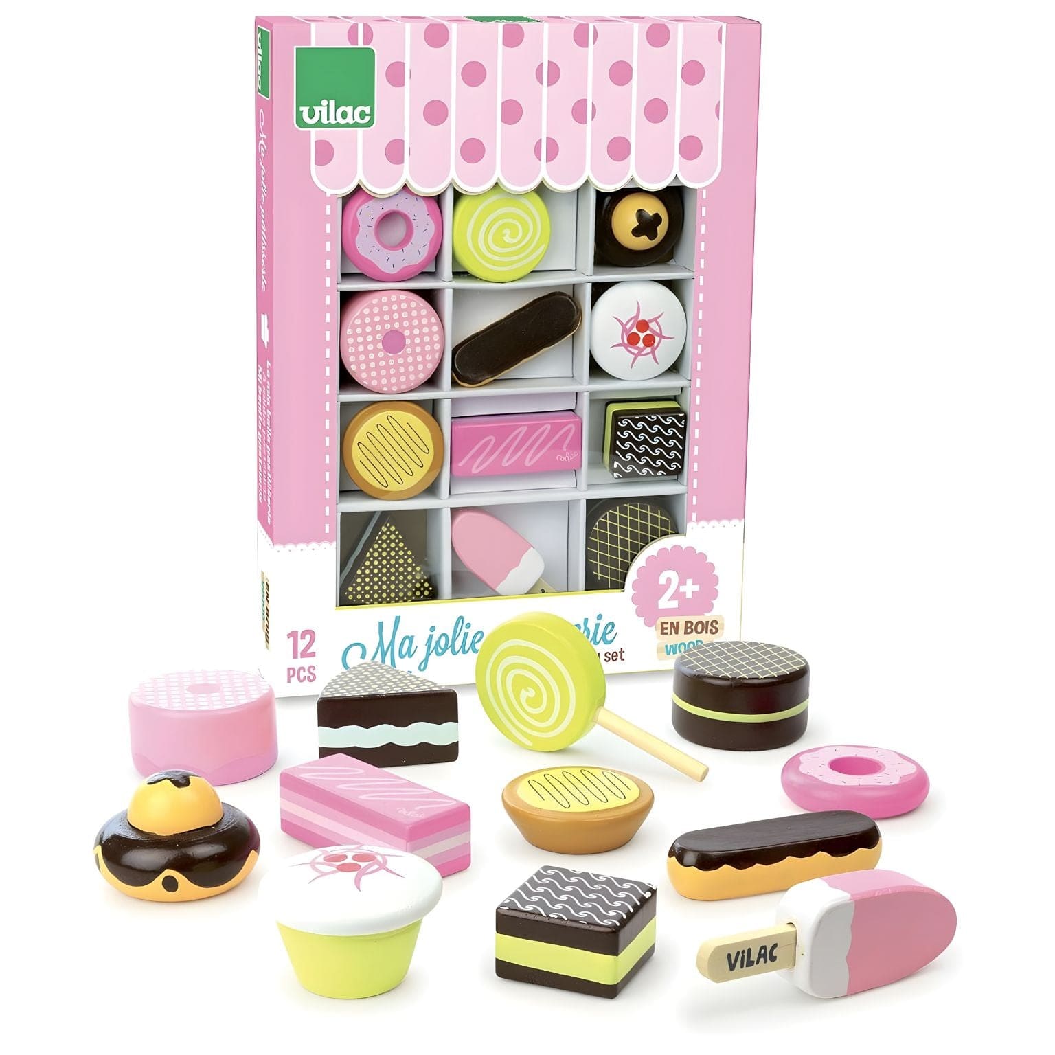 Conjunto doces de madeira Vilac com doces de brincar coloridos em caixa