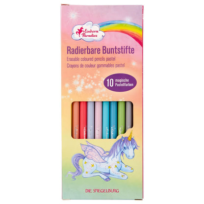 Conjunto lápis de cor Unicórnio da Spiegelburg em tons pastel com tema de unicórnio e arco-íris