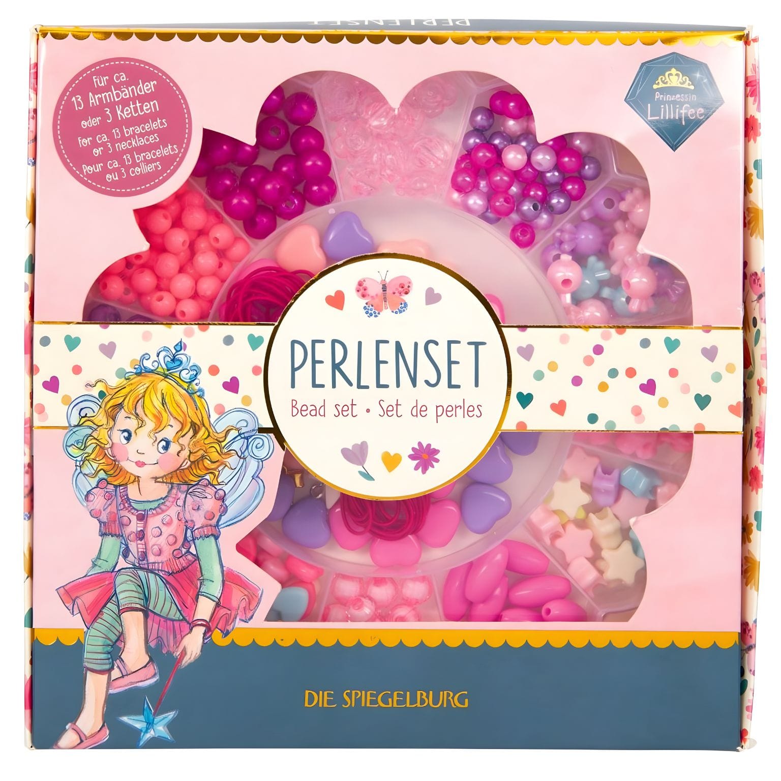 Conjunto de Pérolas Princesa Lillifee com contas coloridas, corações, flores, estrelas e pulseiras infantis criativas