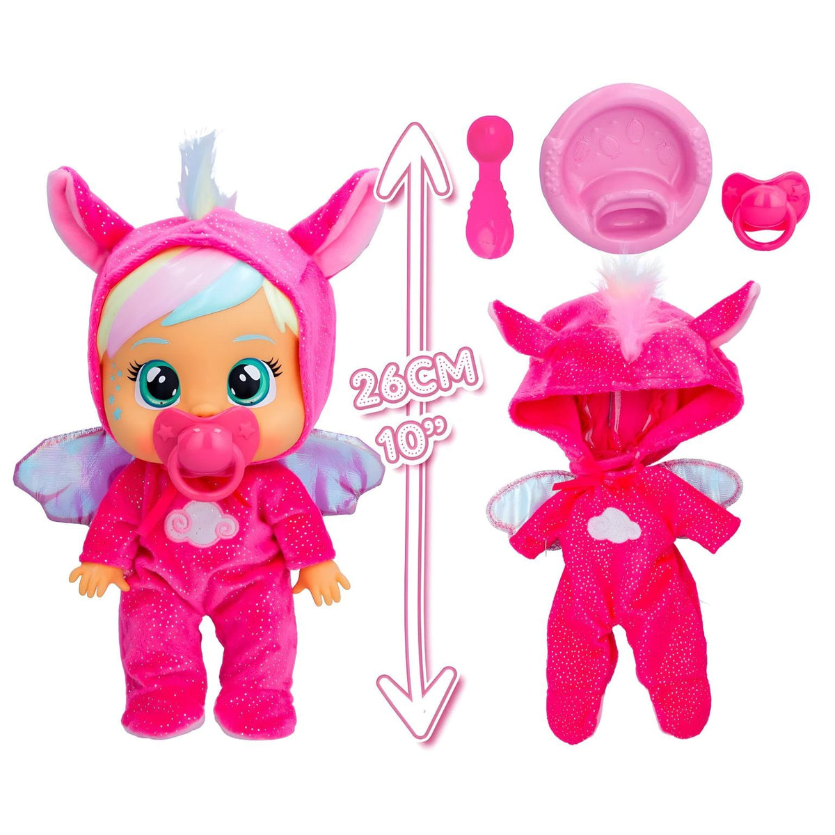 Cry Babies Loving Care Hannah em tons rosa com detalhes de fantasia