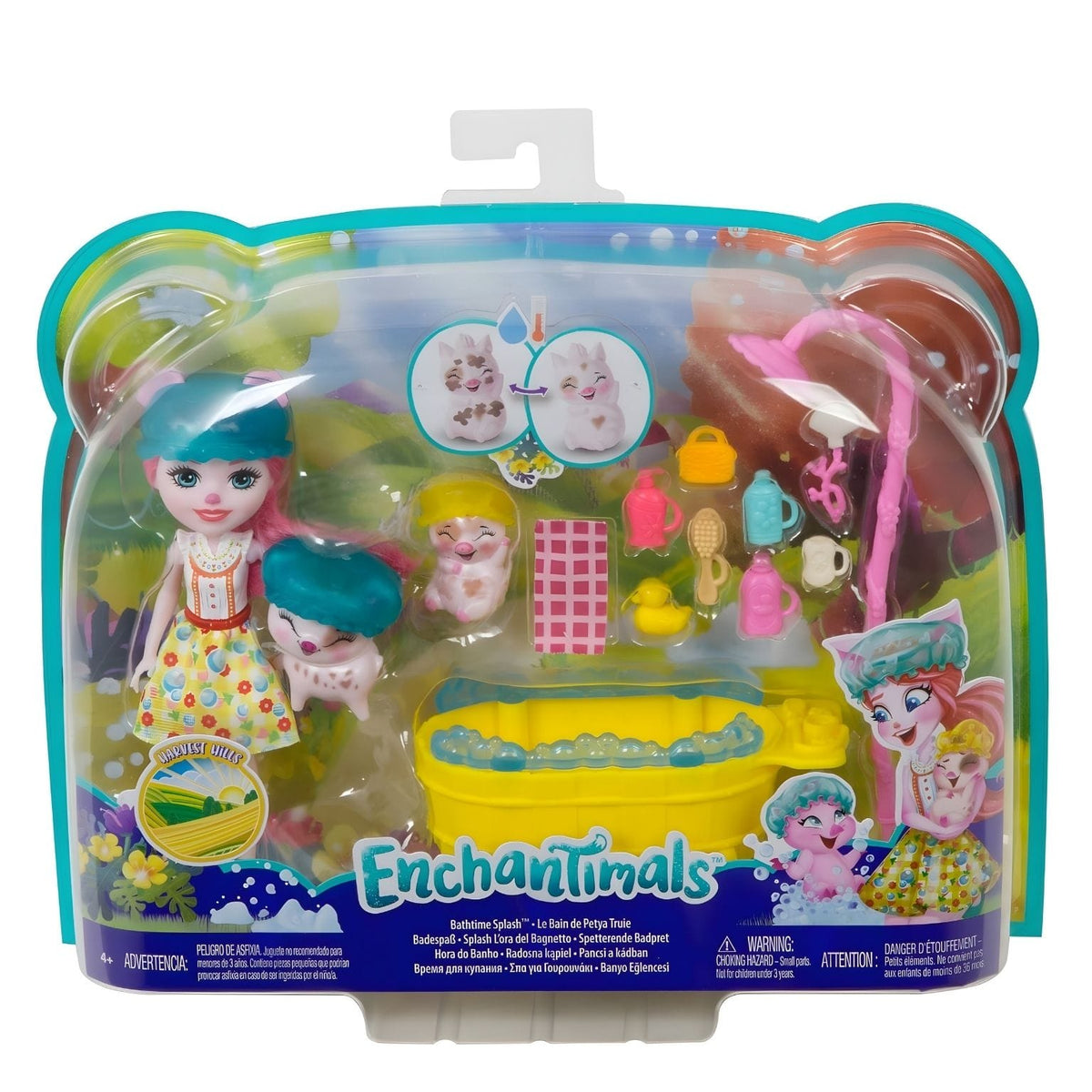 Enchantimals Petya Sow, Streusel e Nisha com banheira