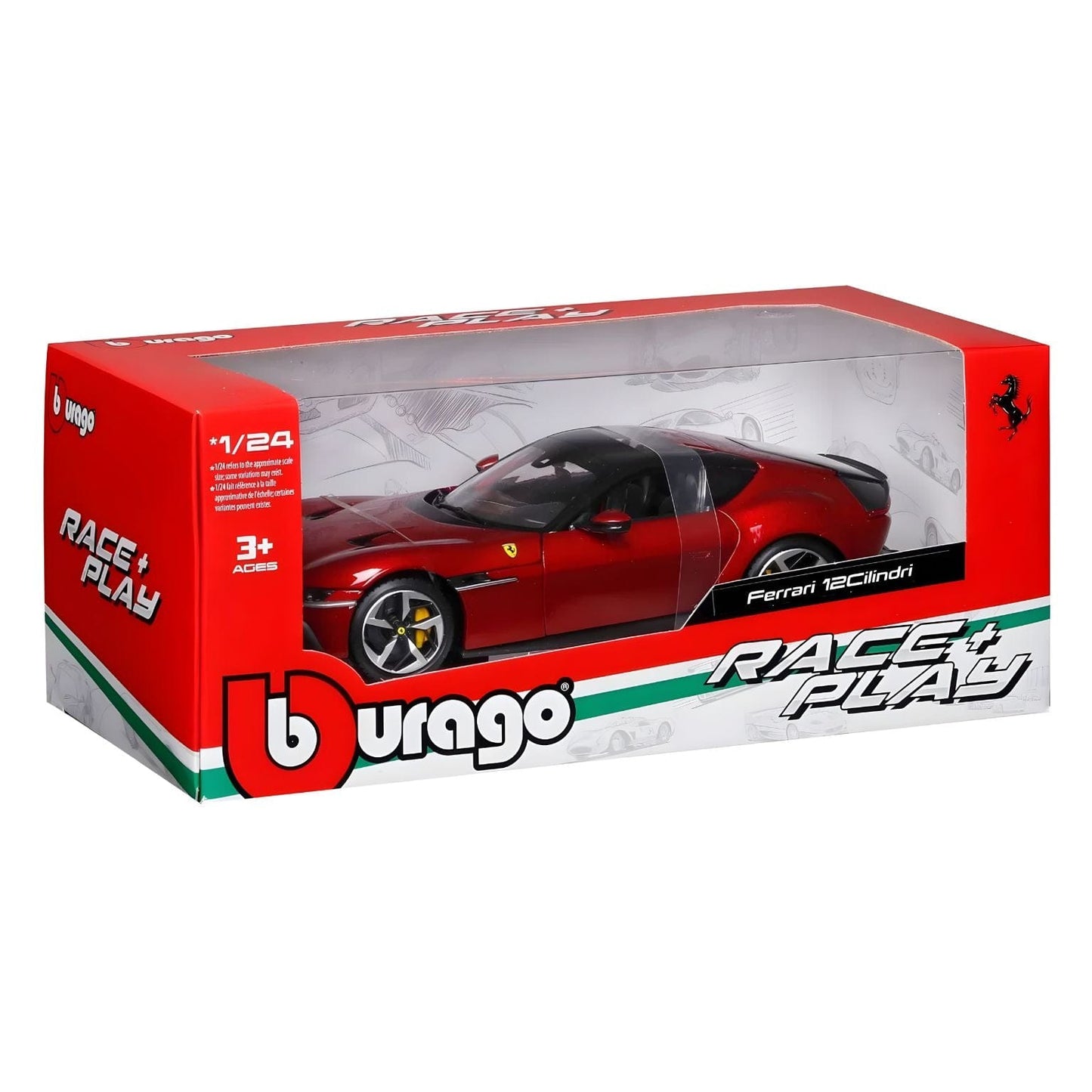 Ferrari 12 Cilindri Bburago carro de brincar vermelho e preto em miniatura