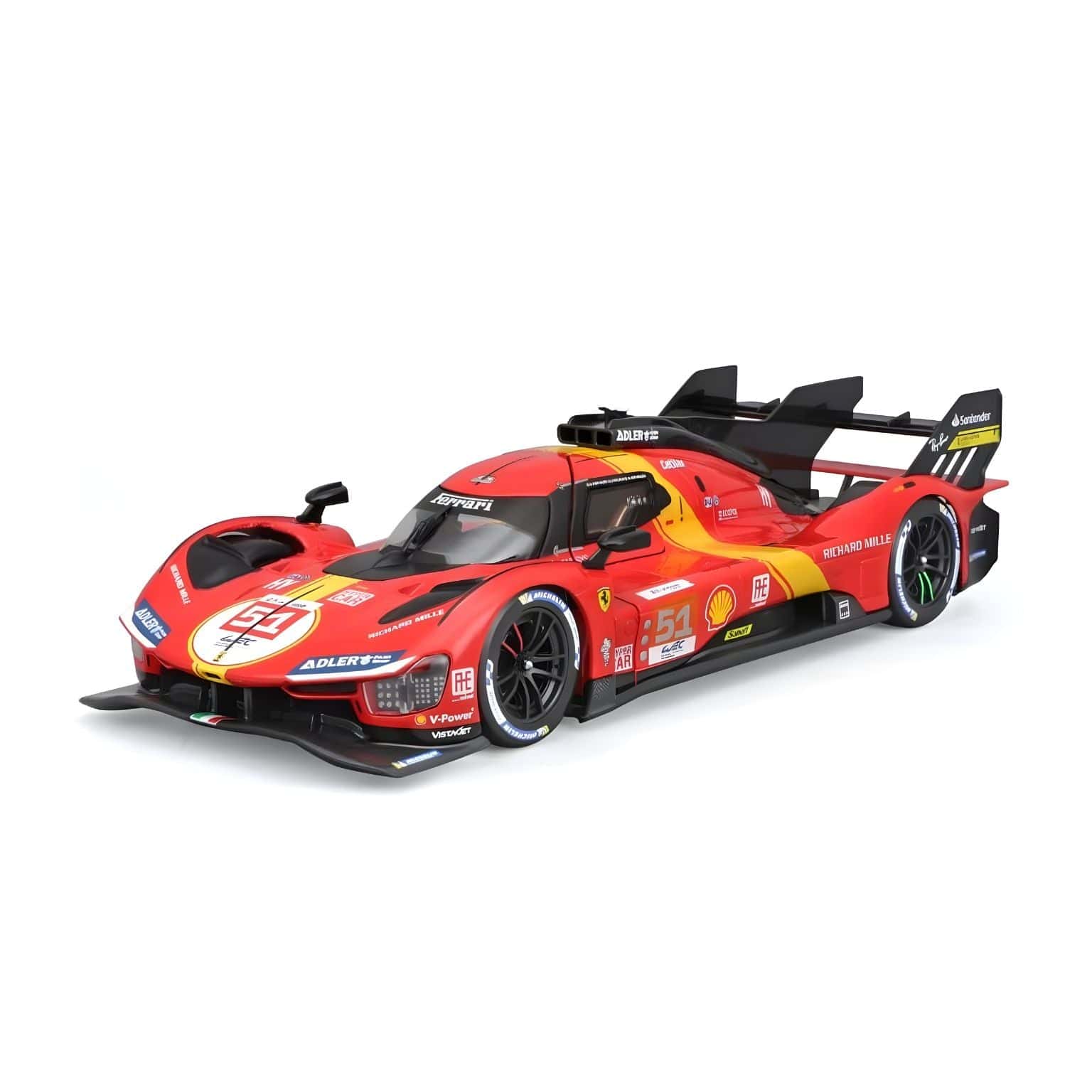 Ferrari 499P Winner 24H Le Mans 2023 Bburago em vermelho vista lateral e frontal