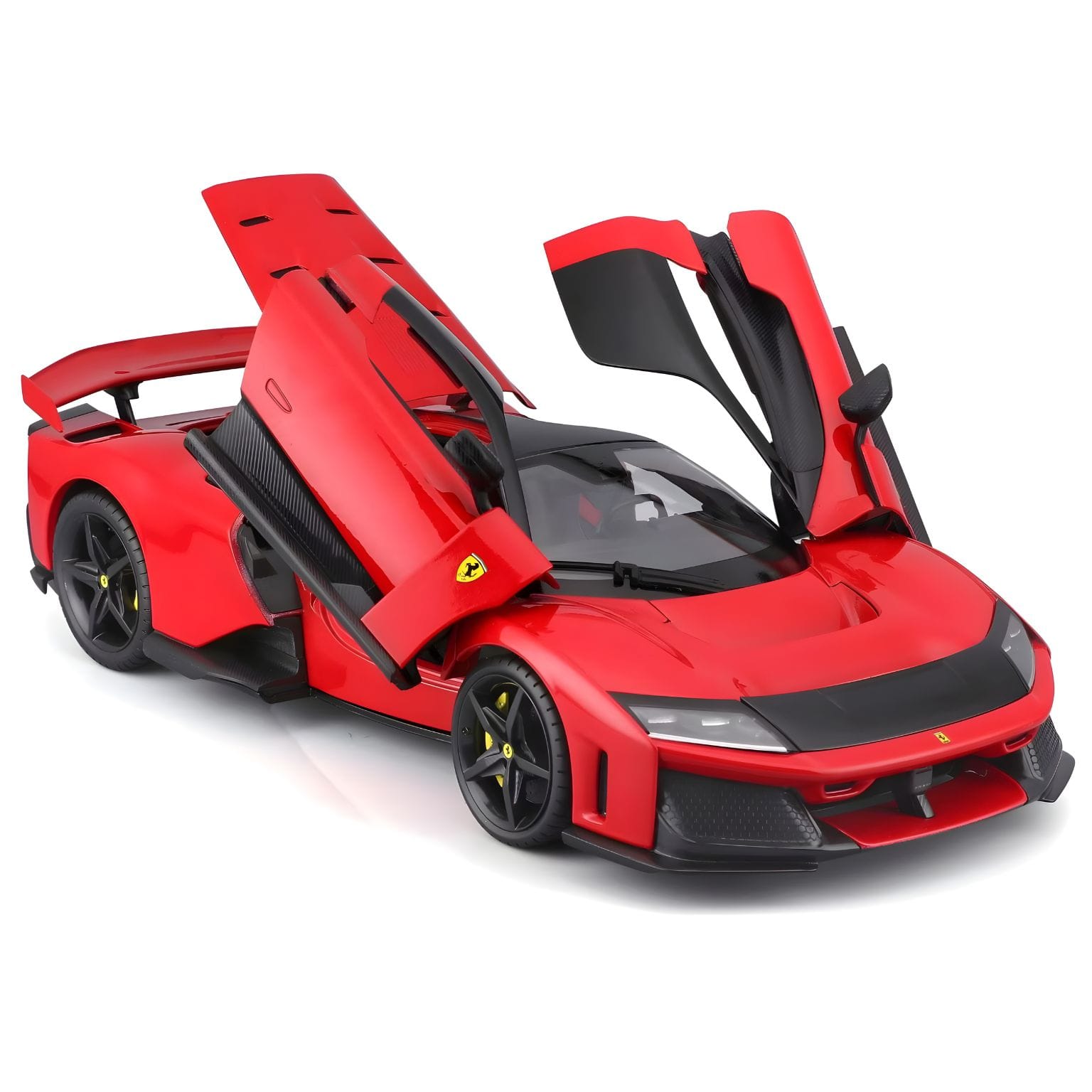 Ferrari F80 vermelho 1/18 Bburago com visual desportivo e portas abertas