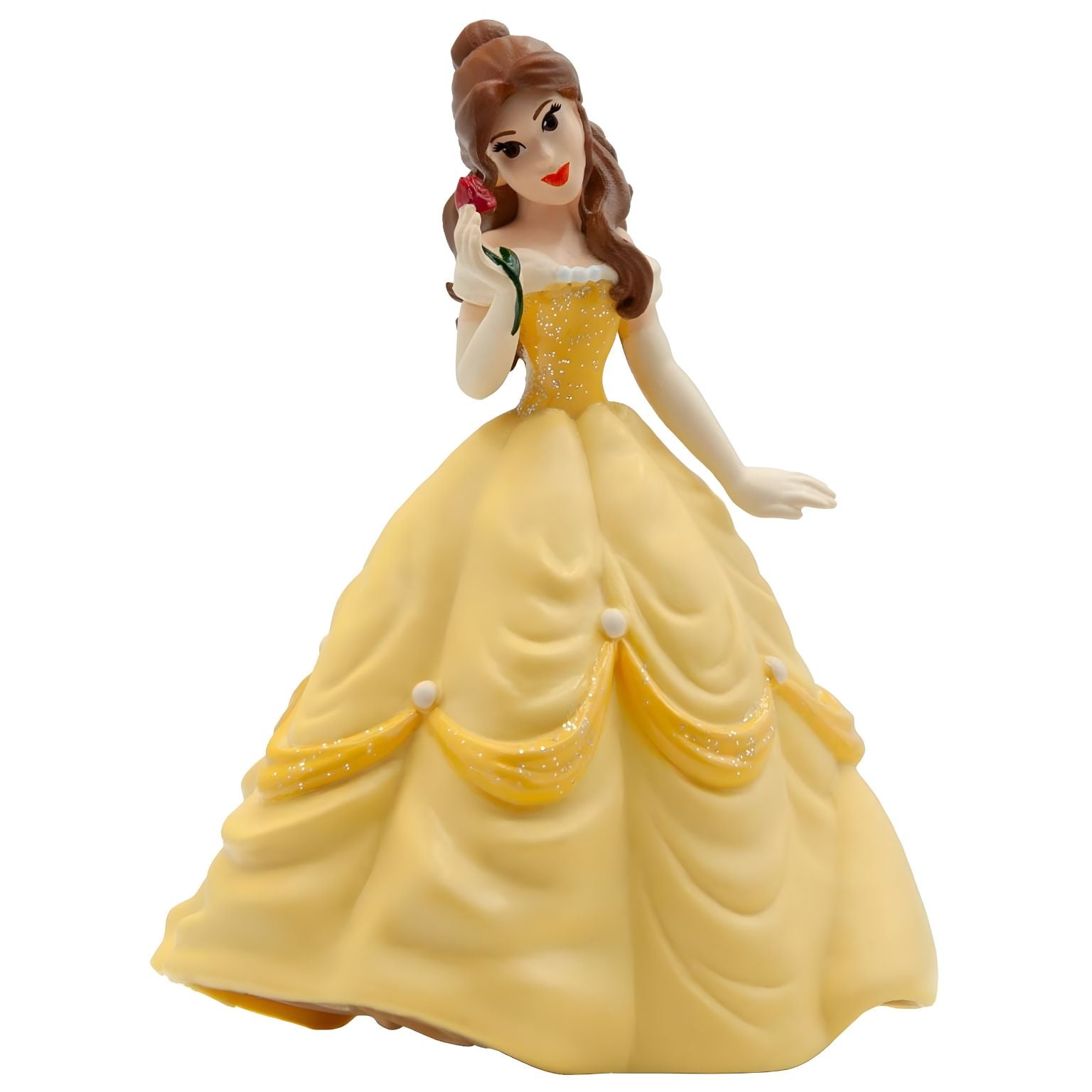 Figura da princesa Bella A Bela e o Monstro Bullyland com vestido amarelo e rosa na mão