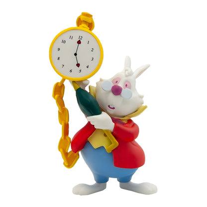 Figura Disney Coelho Branco Bullyland de Alice no País das Maravilhas, com casaco vermelho e relógio de bolso.