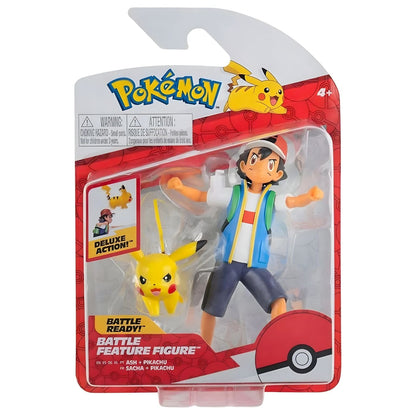 Figura Pokemon Ash e Pikachu na embalagem blister Battle Feature Figure