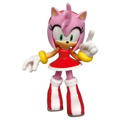 Figura Sonic - Amy Rose Comansi com vestido vermelho e gesto a apontar