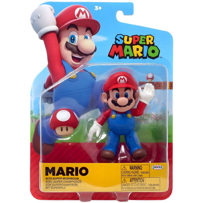 Figura Super Mario com super cogumelo vermelho da Jakks Pacific em embalagem colorida