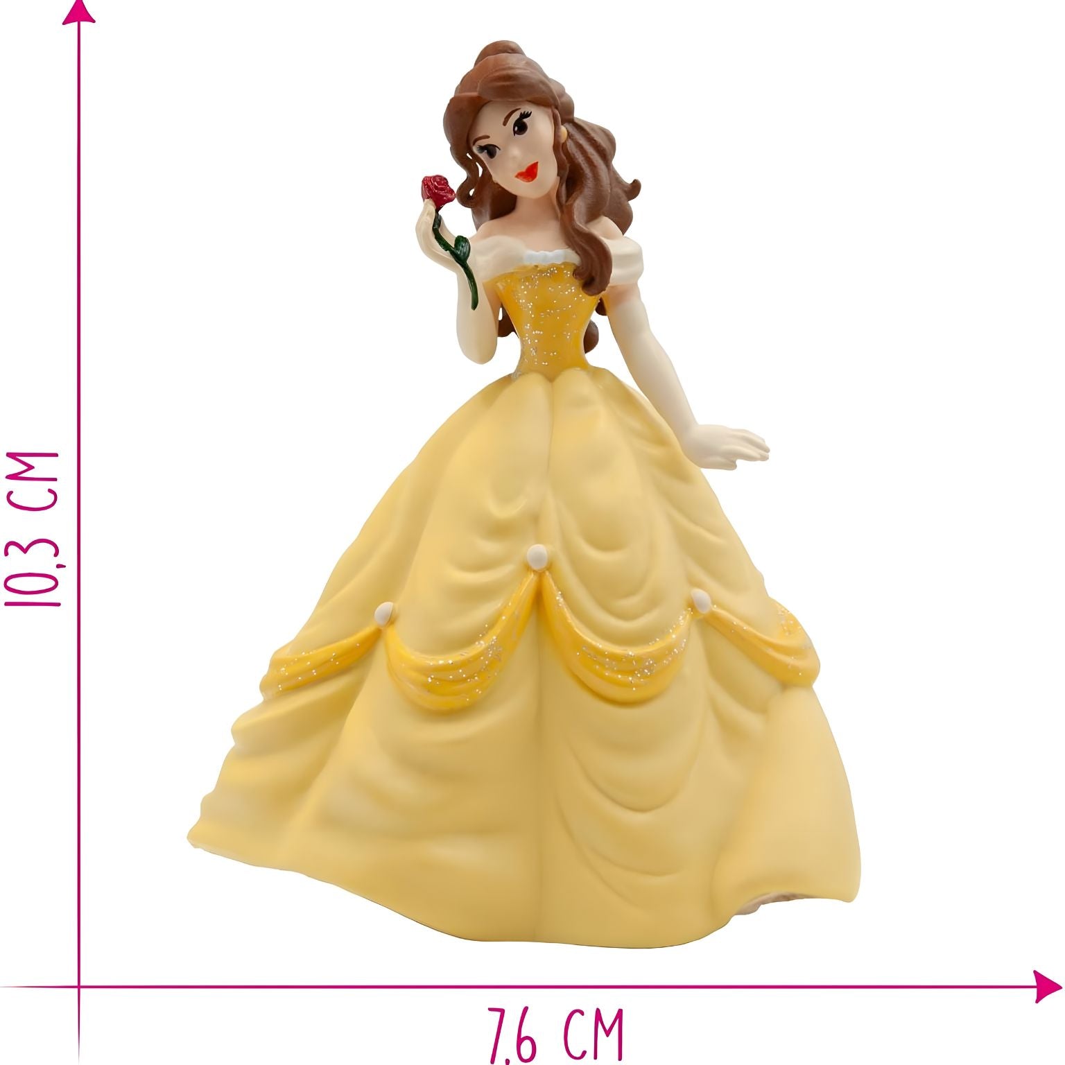 Figura da princesa Bella A Bela e o Monstro Bullyland com vestido amarelo e rosa na mão