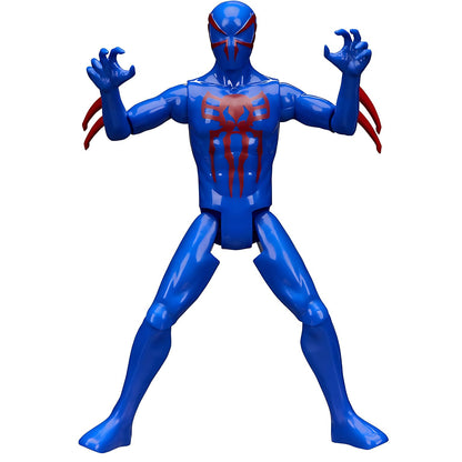 Figura Homem-Aranha 2099 com máscara azul e detalhes vermelhos no traje