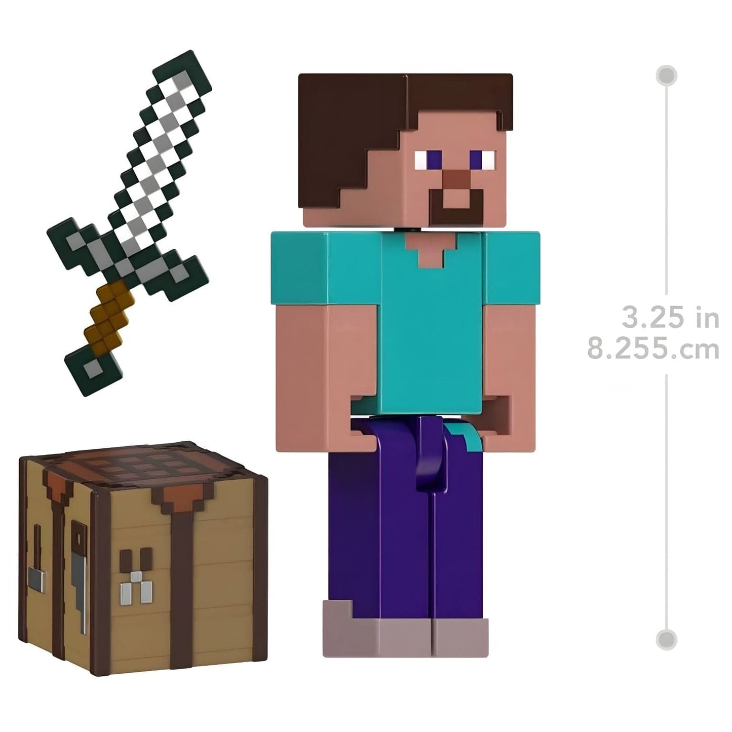 Figura Minecraft Steve com espada pixelizada e mesa de criação Minecraft