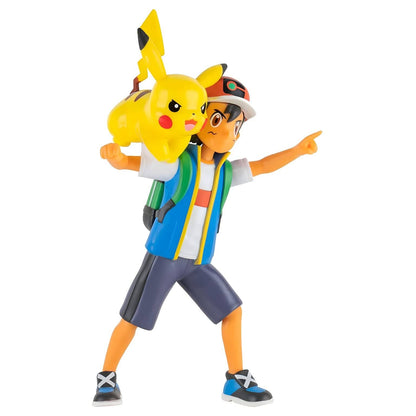 Figura Ash a apontar com o Pikachu ao ombro, de frente
