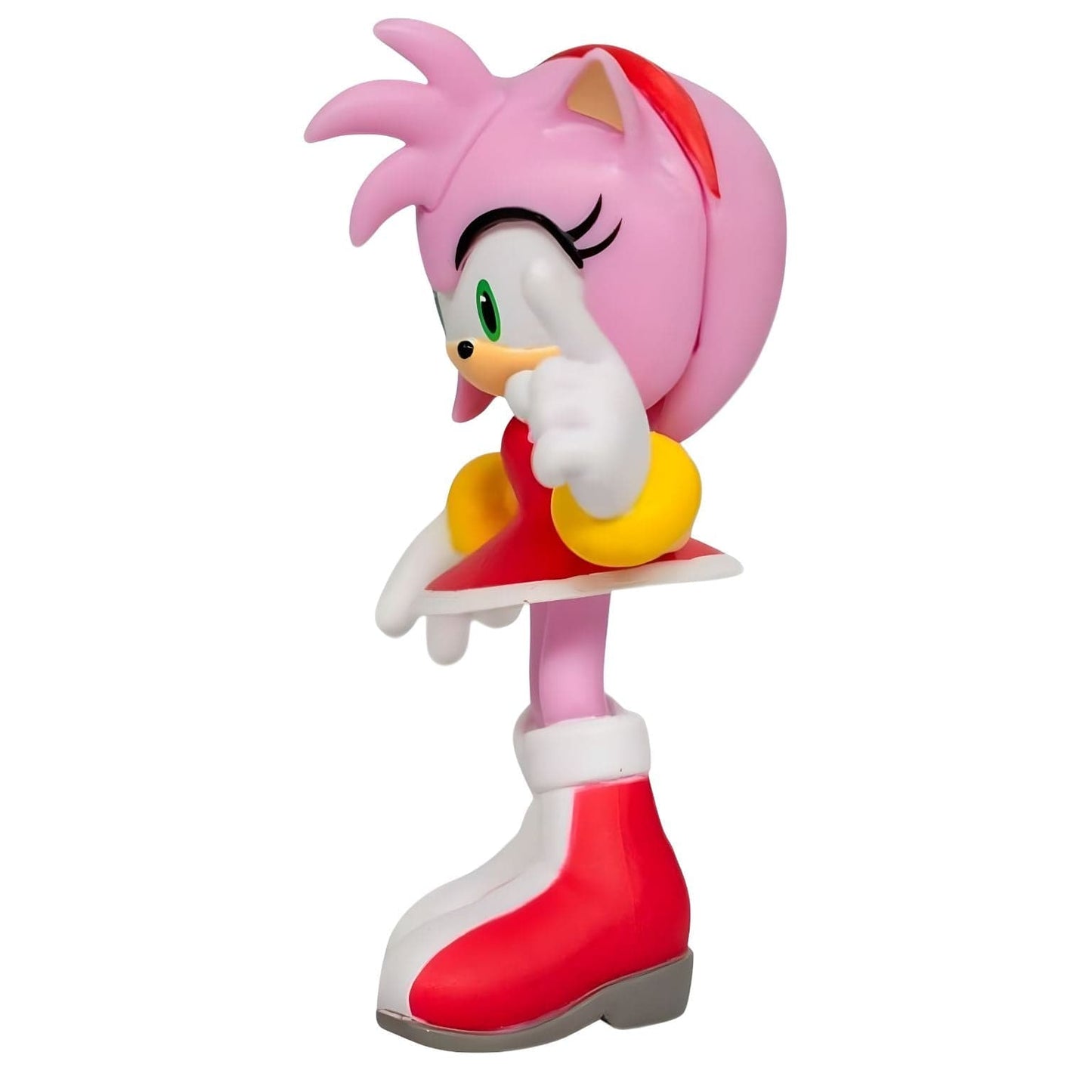 Figura Sonic - Amy Rose Comansi com vestido vermelho e gesto a apontar