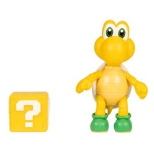 Figura Super Mario Koopa amarela com carapaça verde e bloco de interrogação