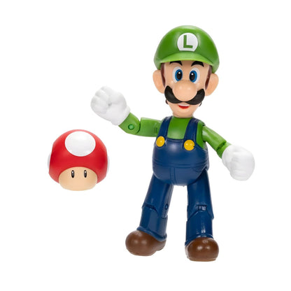 Figura Super Mario Luigi com boné verde fato azul e super cogumelo vermelho