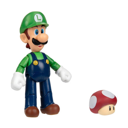 Figura Super Mario Luigi com boné verde fato azul e super cogumelo vermelho