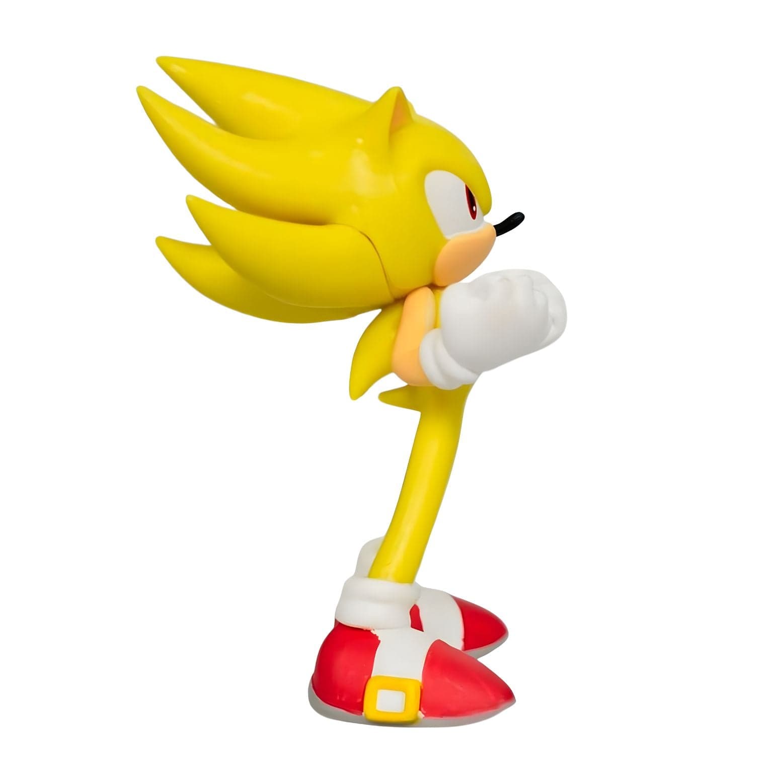 Figura Super Sonic Amarelo da Comansi com luvas brancas e sapatos vermelhos, personagem Sonic dourado em pose de ação